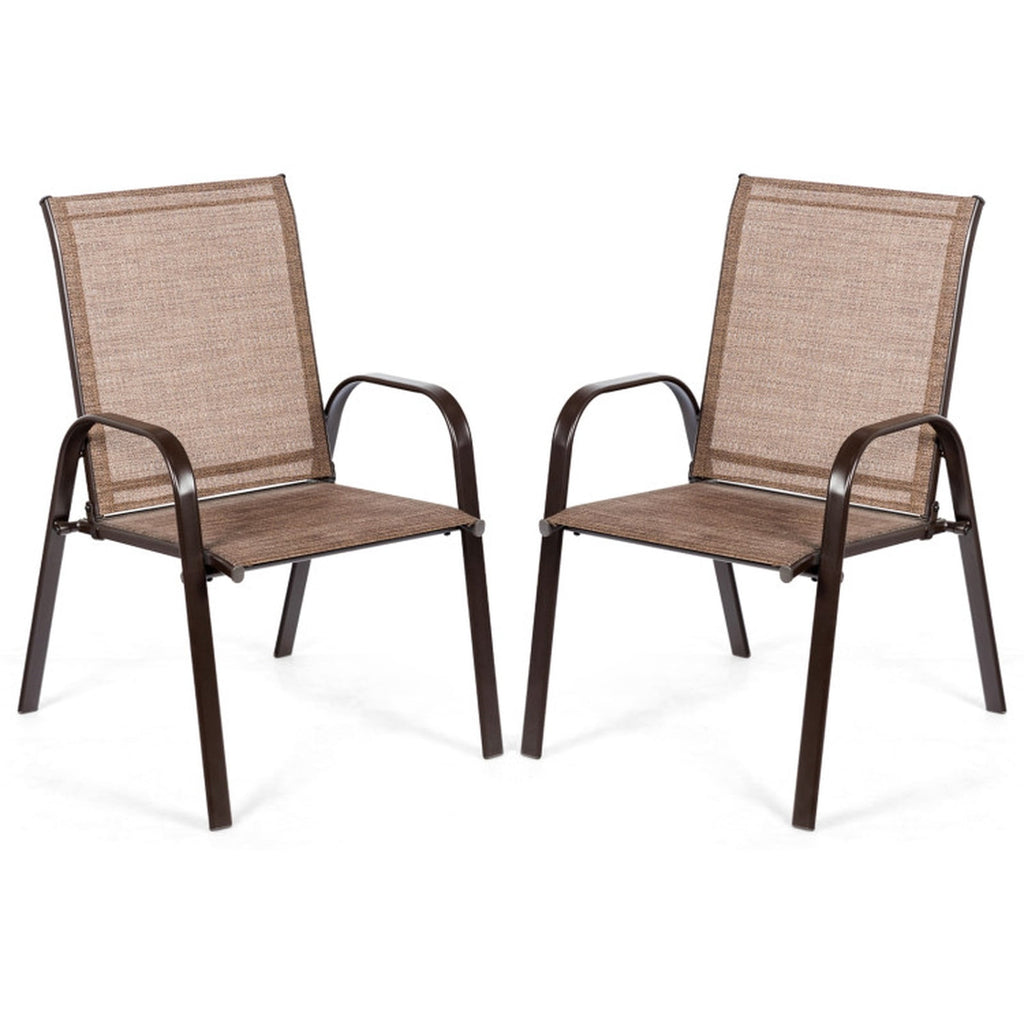 Biotree 2 Pcs Patio Chairs Outdoor Dining Chair with Armrest Stackable Patio Chair for Garden BackyardBrown