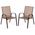 Biotree 2 Pcs Patio Chairs Outdoor Dining Chair with Armrest Stackable Patio Chair for Garden BackyardBrown
