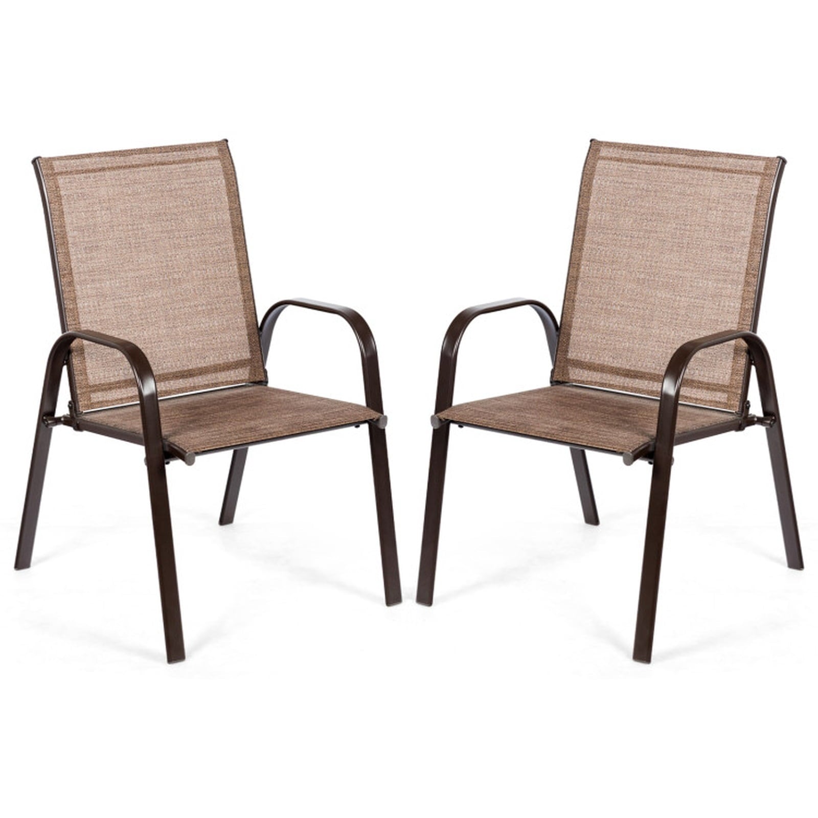 Biotree 2 Pcs Patio Chairs Outdoor Dining Chair with Armrest Stackable Patio Chair for Garden BackyardBrown