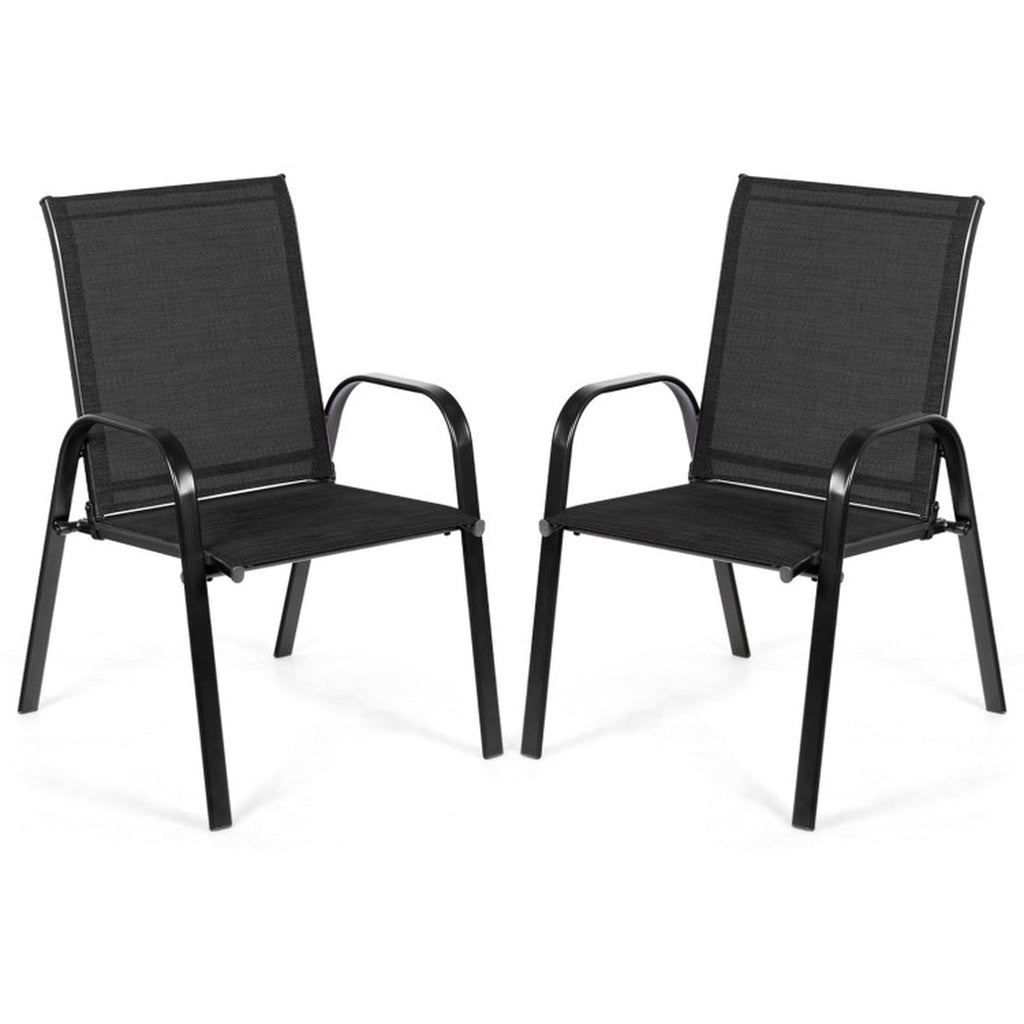 Biotree 2 Pcs Patio Outdoor Dining Chair with Armrest Stackable Patio Chair for Garden BackyardBlack