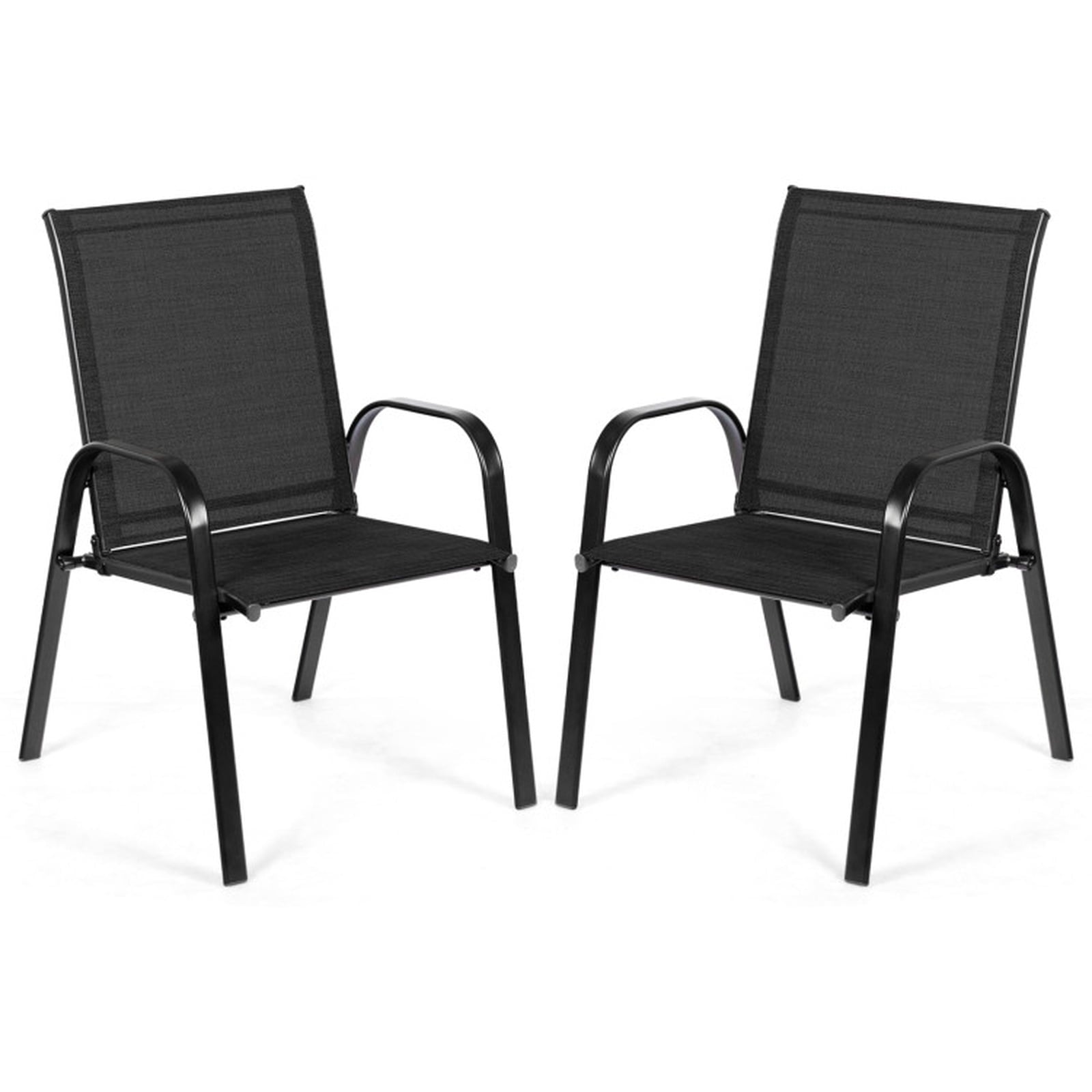 Biotree 2 Pcs Patio Outdoor Dining Chair with Armrest Stackable Patio Chair for Garden BackyardBlack
