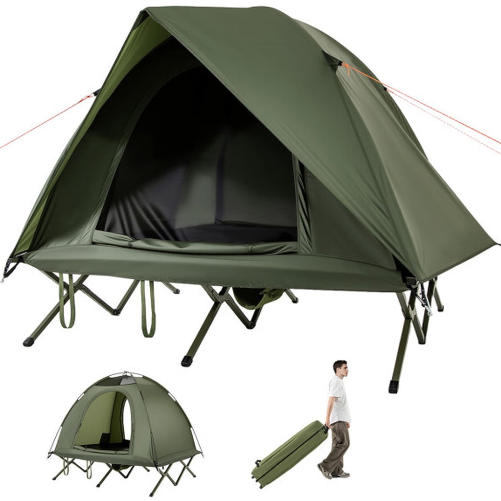 Biotree 2-Person Foldable Off-Ground Camping Cot Tent with Pop Up Shelter and Wheeled Carry Bag, Green