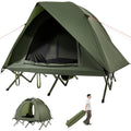 Biotree 2-Person Foldable Off-Ground Camping Cot Tent with Pop Up Shelter and Wheeled Carry Bag, Green