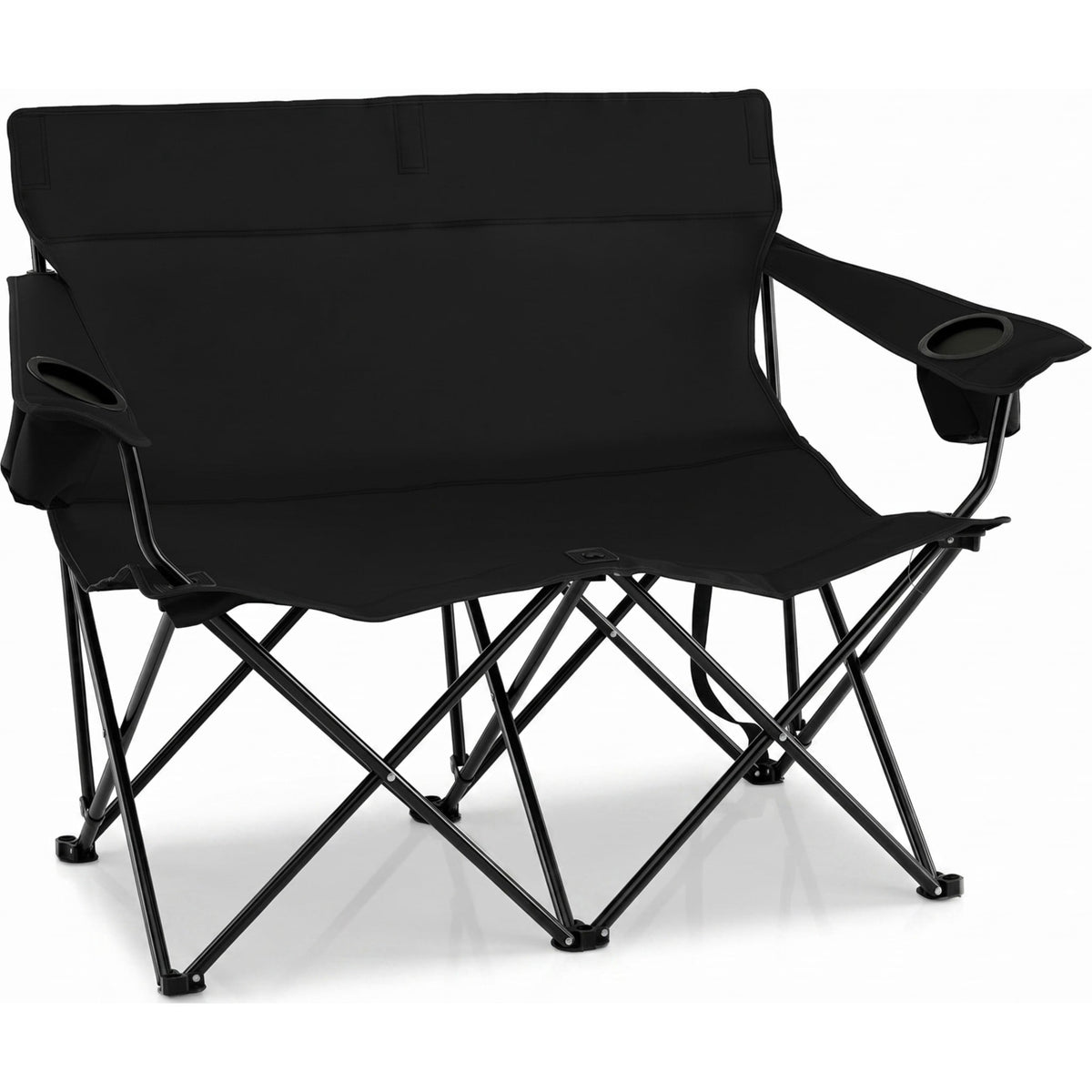 Biotree 2-Person Folding Outdoor Loveseat Camp Chair with Cup Holders Portable Double Camping Chair with Carry Bag, Black