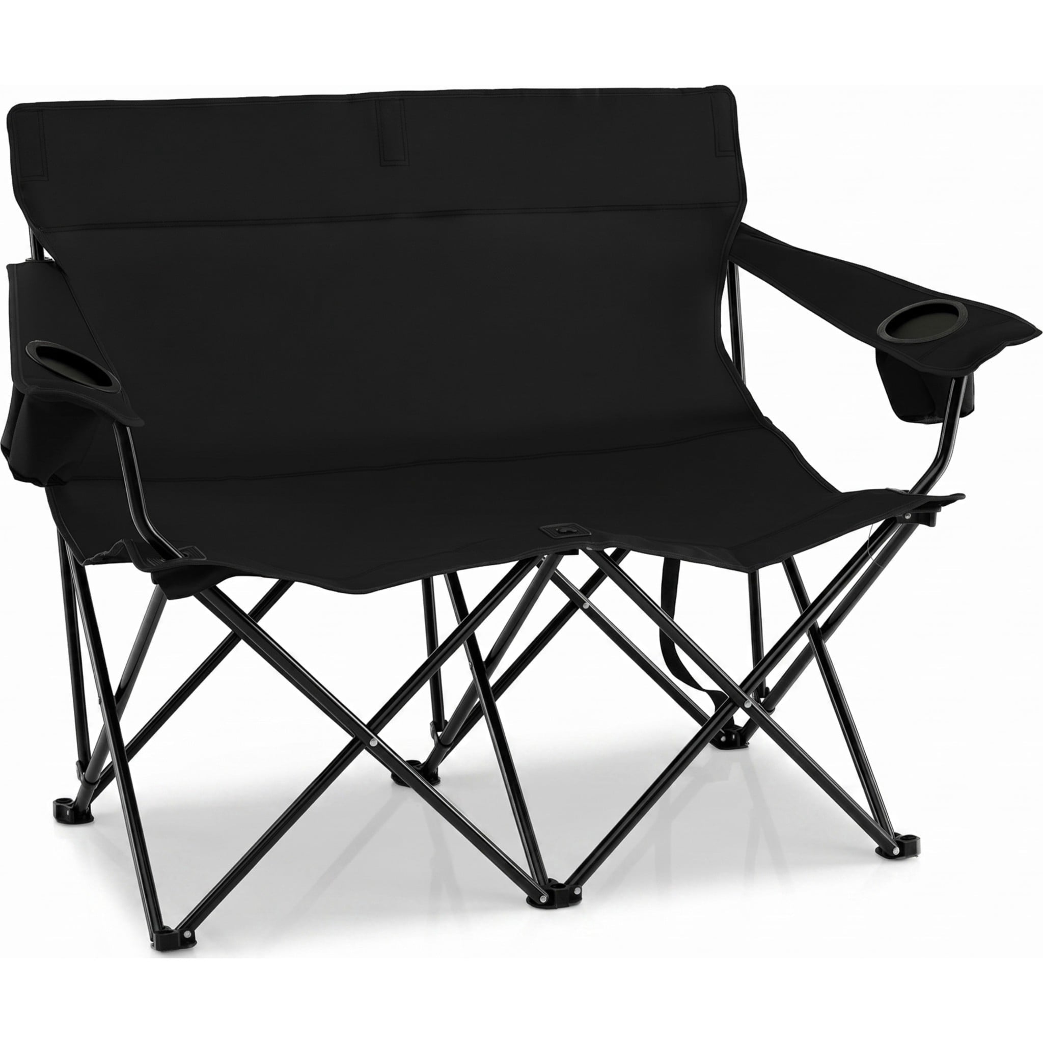 Biotree 2-Person Folding Outdoor Loveseat Camp Chair with Cup Holders Portable Double Camping Chair with Carry Bag, Black
