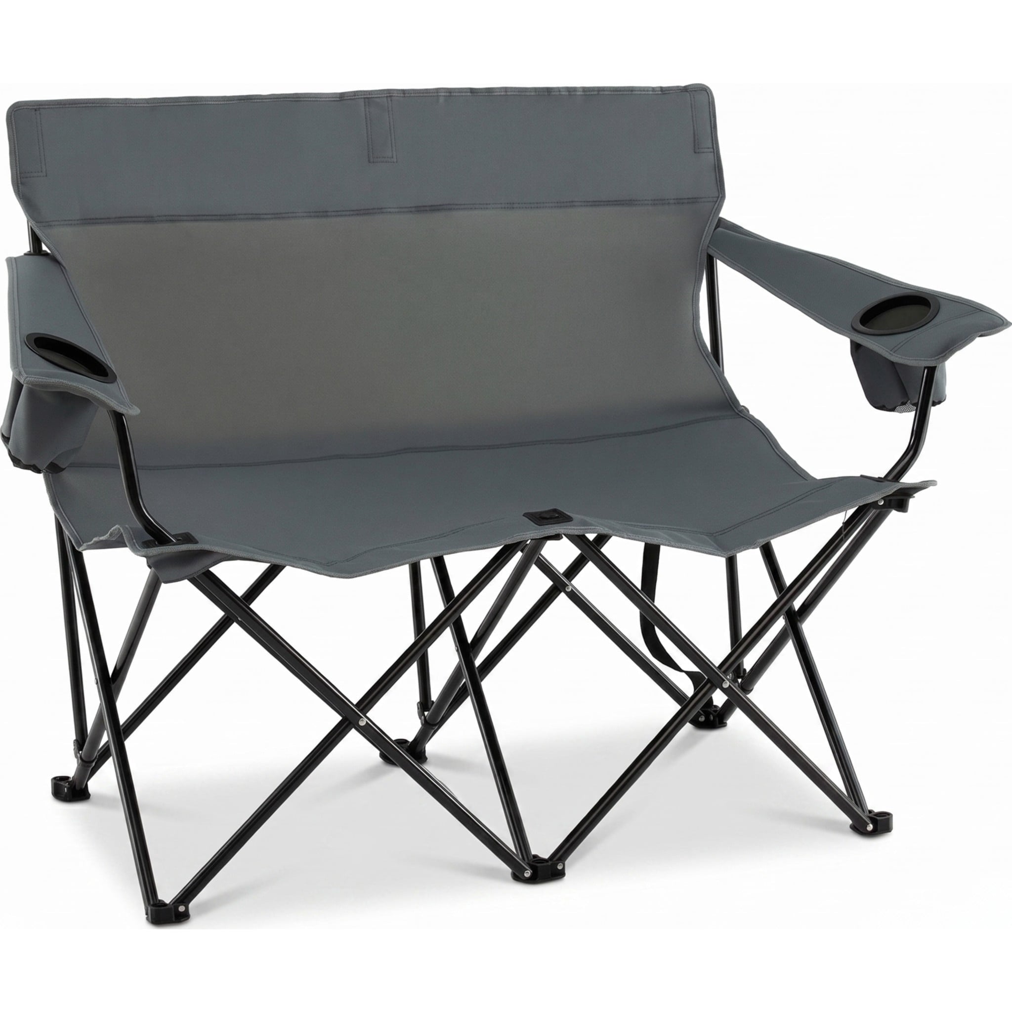 Biotree 2-Person Folding Outdoor Loveseat Camp Chair with Cup Holders Portable Double Camping Chair with Carry Bag, Gray
