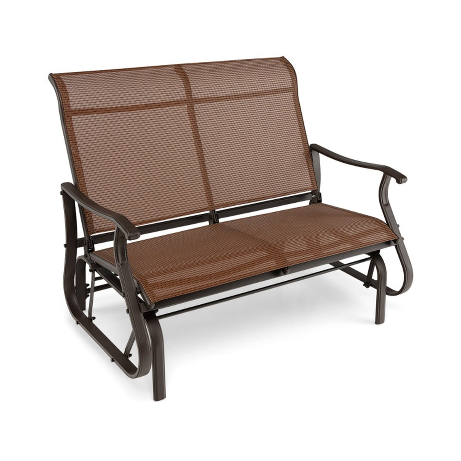 Biotree 2-Person Patio Glider Bench with High Back and Curved Armrests Stackable Patio Chair for Garden BackyardBrown