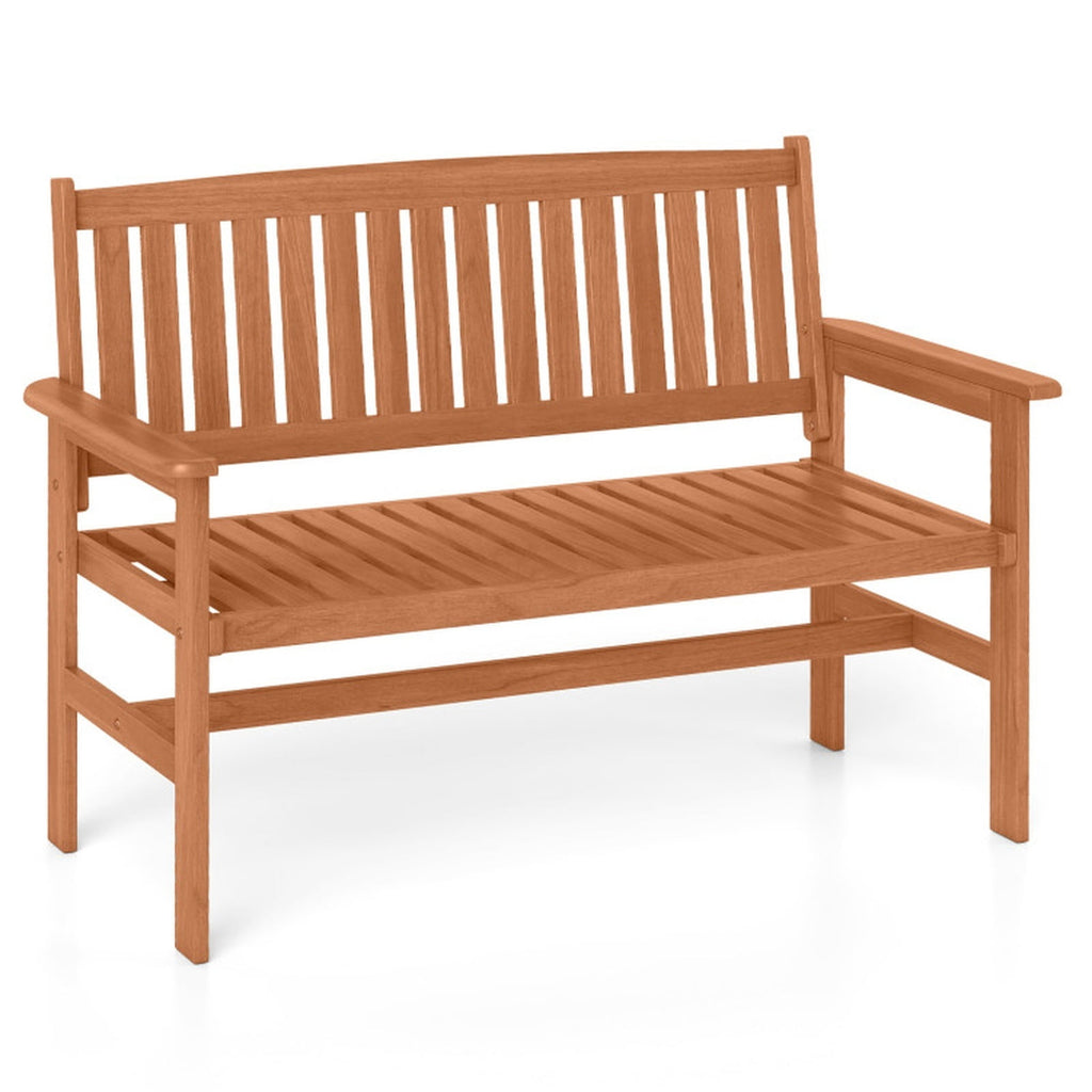 Biotree 2-Person Patio Loveseat with Slatted Backrest and Comfortable Armrests Stackable Patio Chair for Garden BackyardNatural