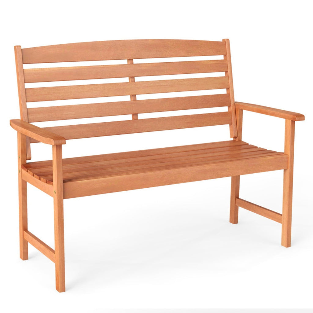 Biotree 2-Person Wooden Garden Bench with Slatted Backrest and Comfortable Armrests Stackable Patio Chair for Garden BackyardNatural