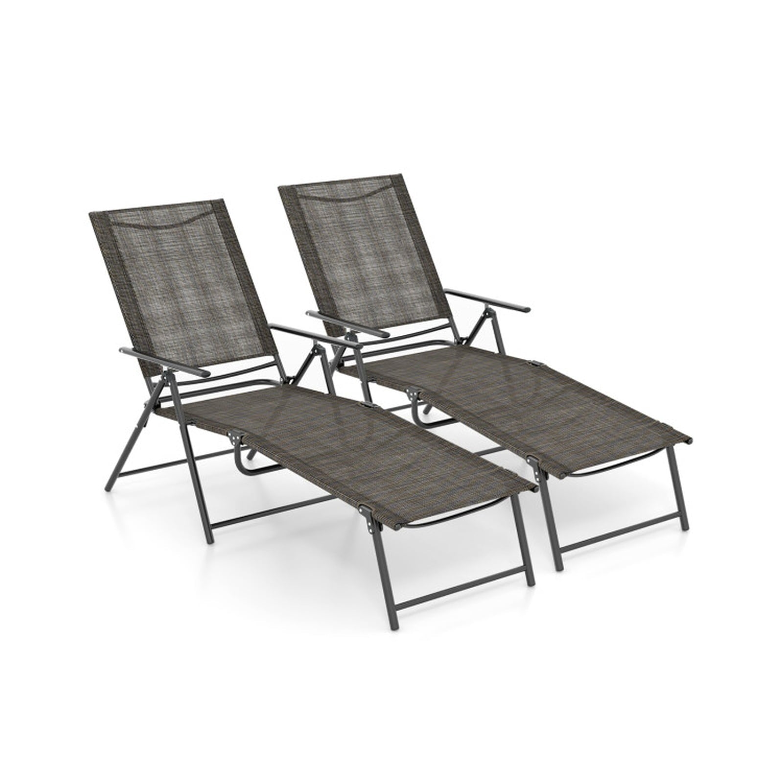 Biotree 2 Piece Patio Folding Chaise Lounge Chairs Recliner with 6-Level Backrest Stackable Patio Chair for Garden BackyardCoffee