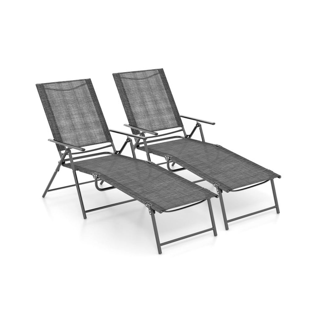 Biotree 2 Piece Patio Folding Chaise Lounge Chairs Recliner with 6-Level Backrest Stackable Patio Chair for Garden BackyardGray