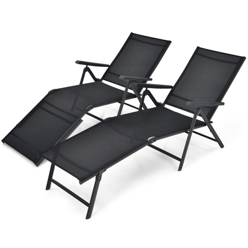 Biotree 2 Pieces Foldable Chaise Lounge Chair with 2-Position Footrest Stackable Patio Chair for Garden BackyardBlack