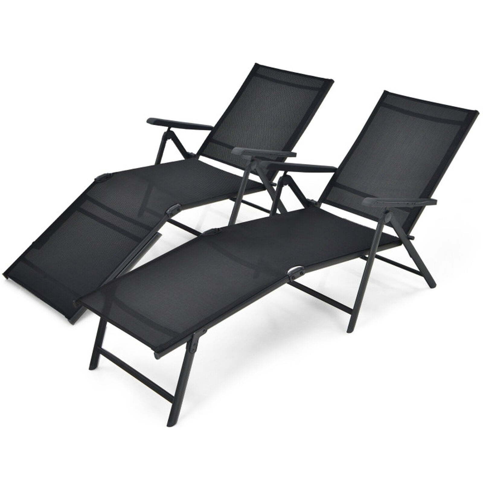 Biotree 2 Pieces Foldable Chaise Lounge Chair with 2-Position Footrest Stackable Patio Chair for Garden BackyardBlack