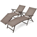 Biotree 2 Pieces Foldable Chaise Lounge Chair with 2-Position Footrest Stackable Patio Chair for Garden BackyardBrown