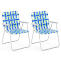 Biotree 2 Pieces Folding Beach Chair Camping Lawn Webbing Chair Stackable Patio Chair for Garden BackyardBlue