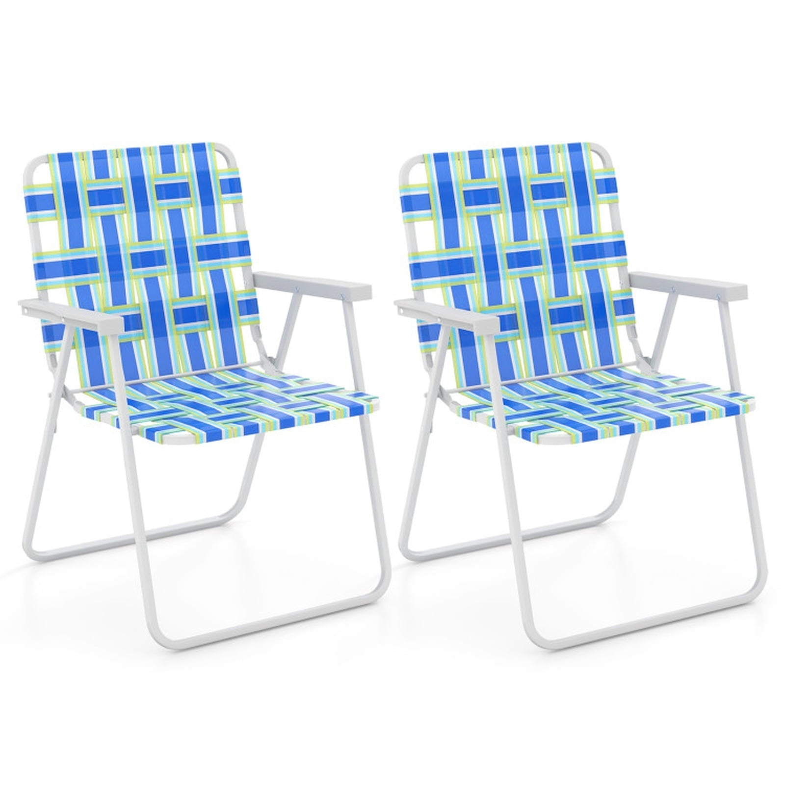 Biotree 2 Pieces Folding Beach Chair Camping Lawn Webbing Chair Stackable Patio Chair for Garden BackyardBlue
