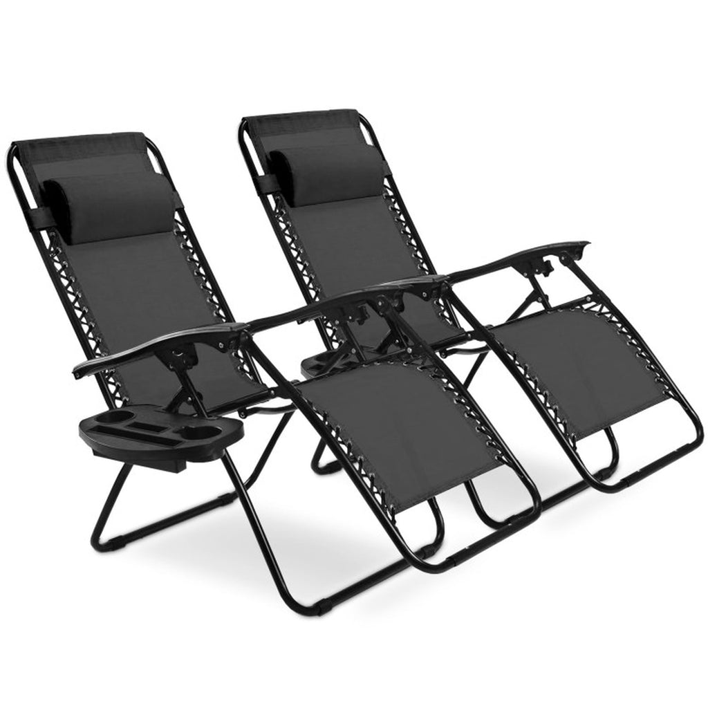 Biotree 2 Pieces Folding Recliner Zero Gravity Lounge Chair Stackable Patio Chair for Garden BackyardBlack