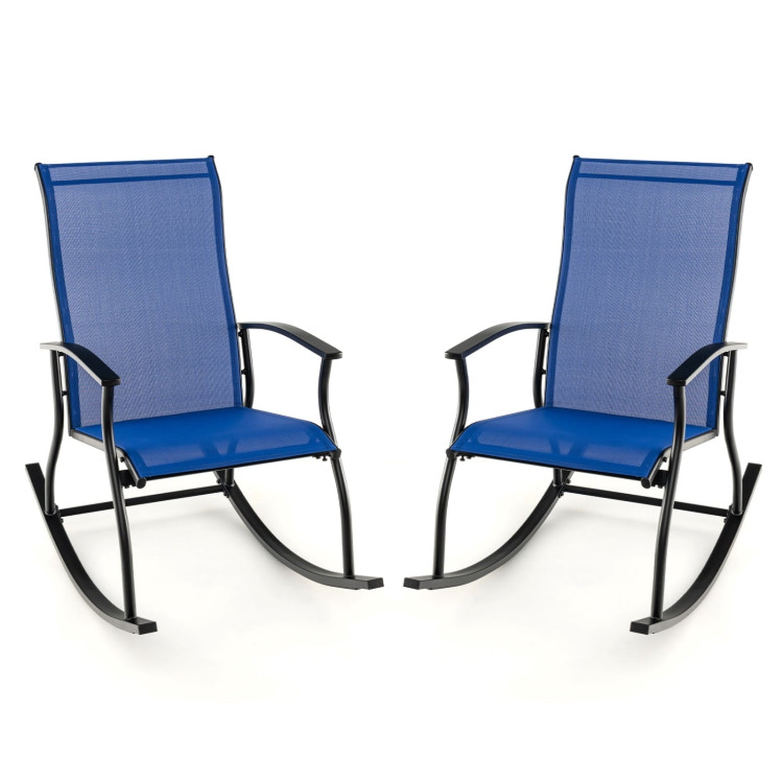 Biotree 2 Pieces Outdoor Rocking Chairs with Breathable Backrest Stackable Patio Chair for Garden BackyardNavy