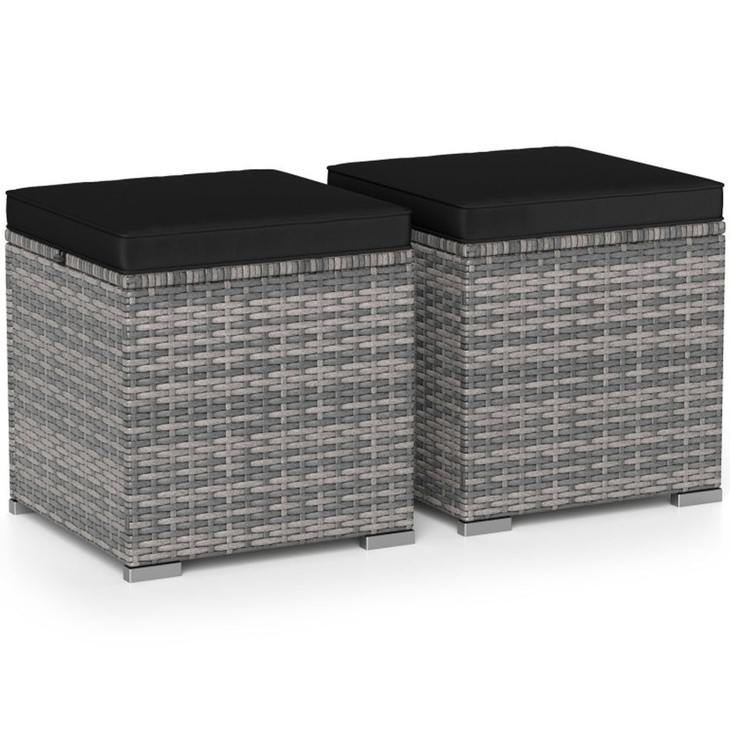 Biotree 2 Pieces Patio Ottoman with Hidden Storage Space-Mix Grey Stackable Patio Chair for Garden Backyardblack