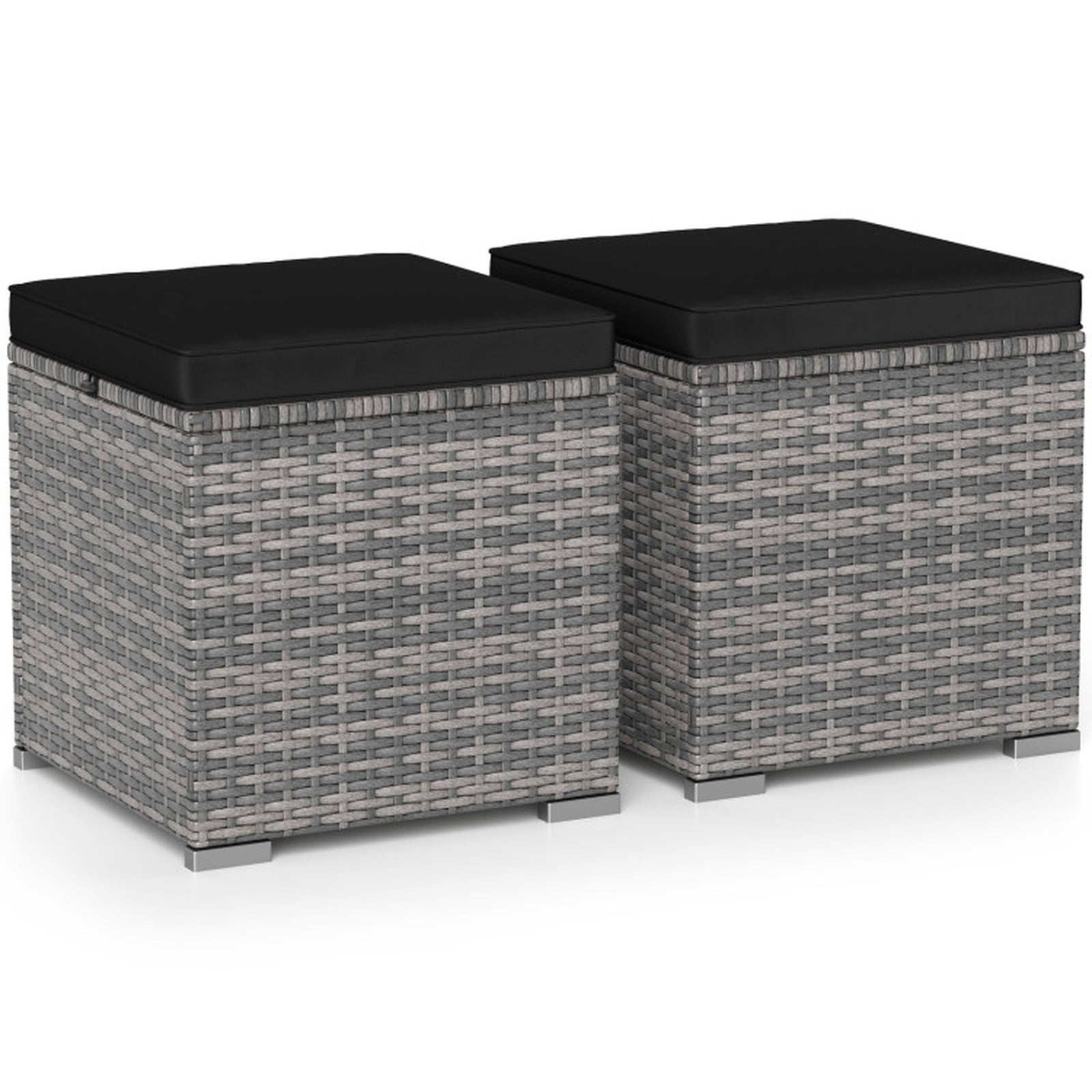 Biotree 2 Pieces Patio Ottoman with Hidden Storage Space-Mix Grey Stackable Patio Chair for Garden Backyardblack