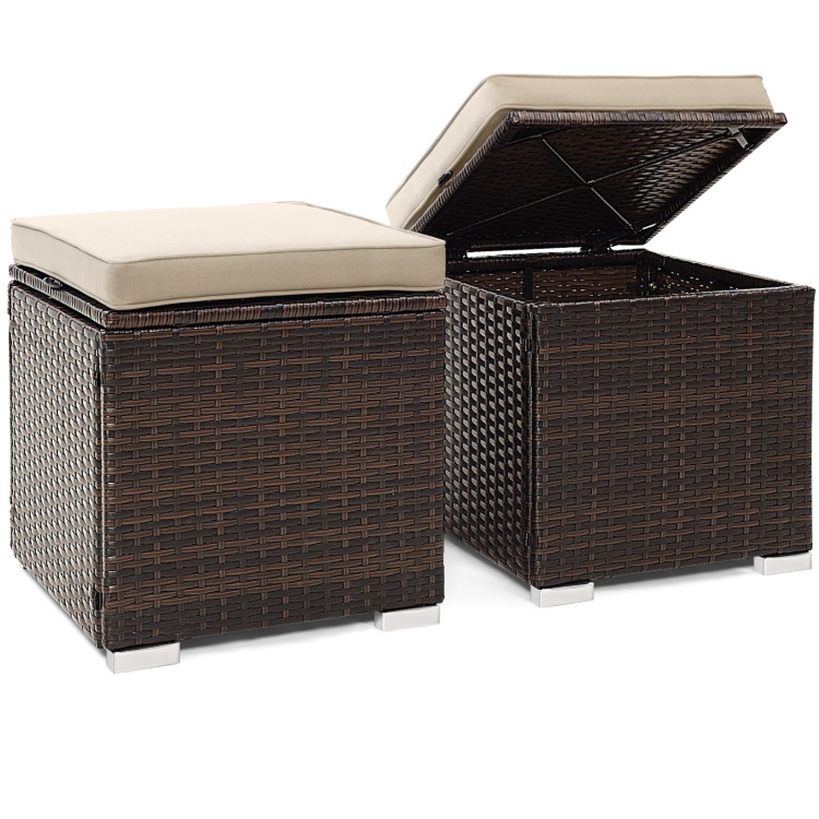 Biotree 2 Pieces Patio Ottoman with Removable Cushions Stackable Patio Chair for Garden BackyardBrown