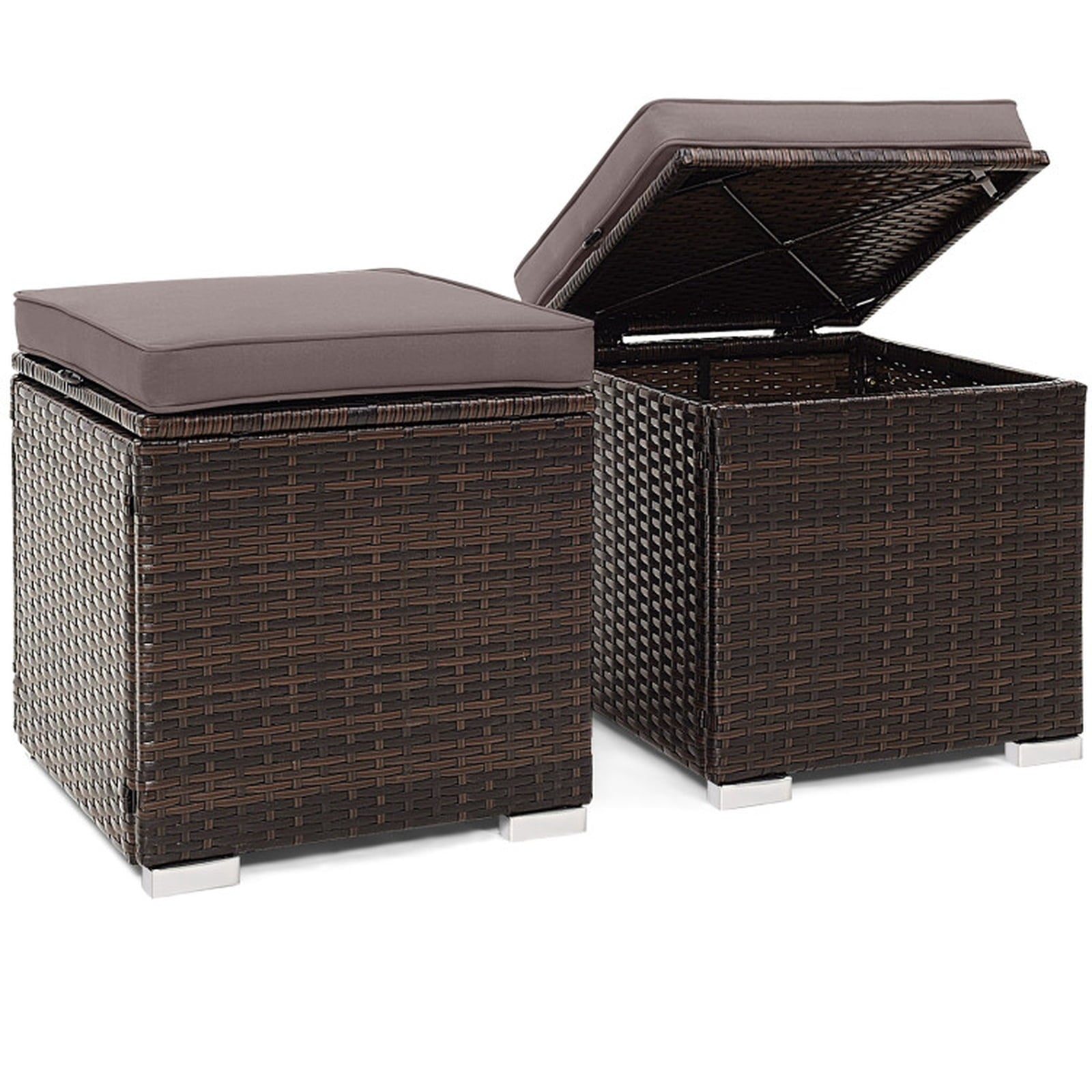 Biotree 2 Pieces Patio Ottoman with Removable Cushions Stackable Patio Chair for Garden BackyardGray