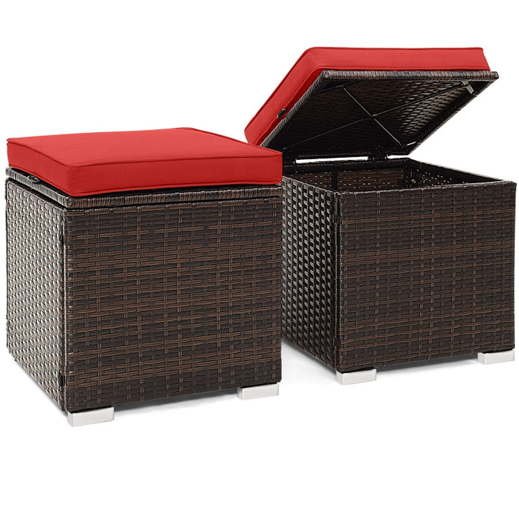 Biotree 2 Pieces Patio Ottoman with Removable Cushions Stackable Patio Chair for Garden BackyardRed