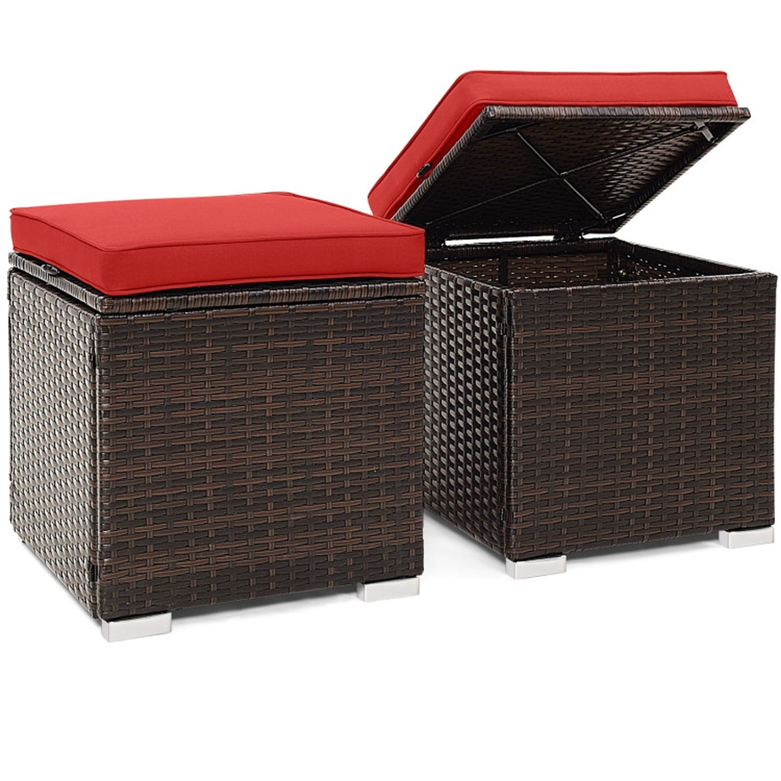 Biotree 2 Pieces Patio Ottoman with Removable Cushions Stackable Patio Chair for Garden BackyardRed