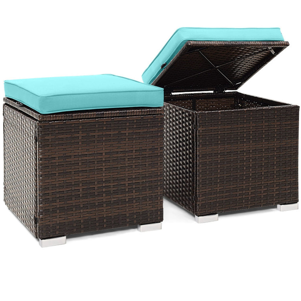 Biotree 2 Pieces Patio Ottoman with Removable Cushions Stackable Patio Chair for Garden BackyardTurquoise