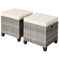 Biotree 2 Pieces Patio Rattan Ottoman Seat with Removable Cushions Stackable Patio Chair for Garden BackyardBeige