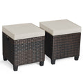 Biotree 2 Pieces Patio Rattan Ottoman Set with Removable Cushions Stackable Patio Chair for Garden BackyardBeige