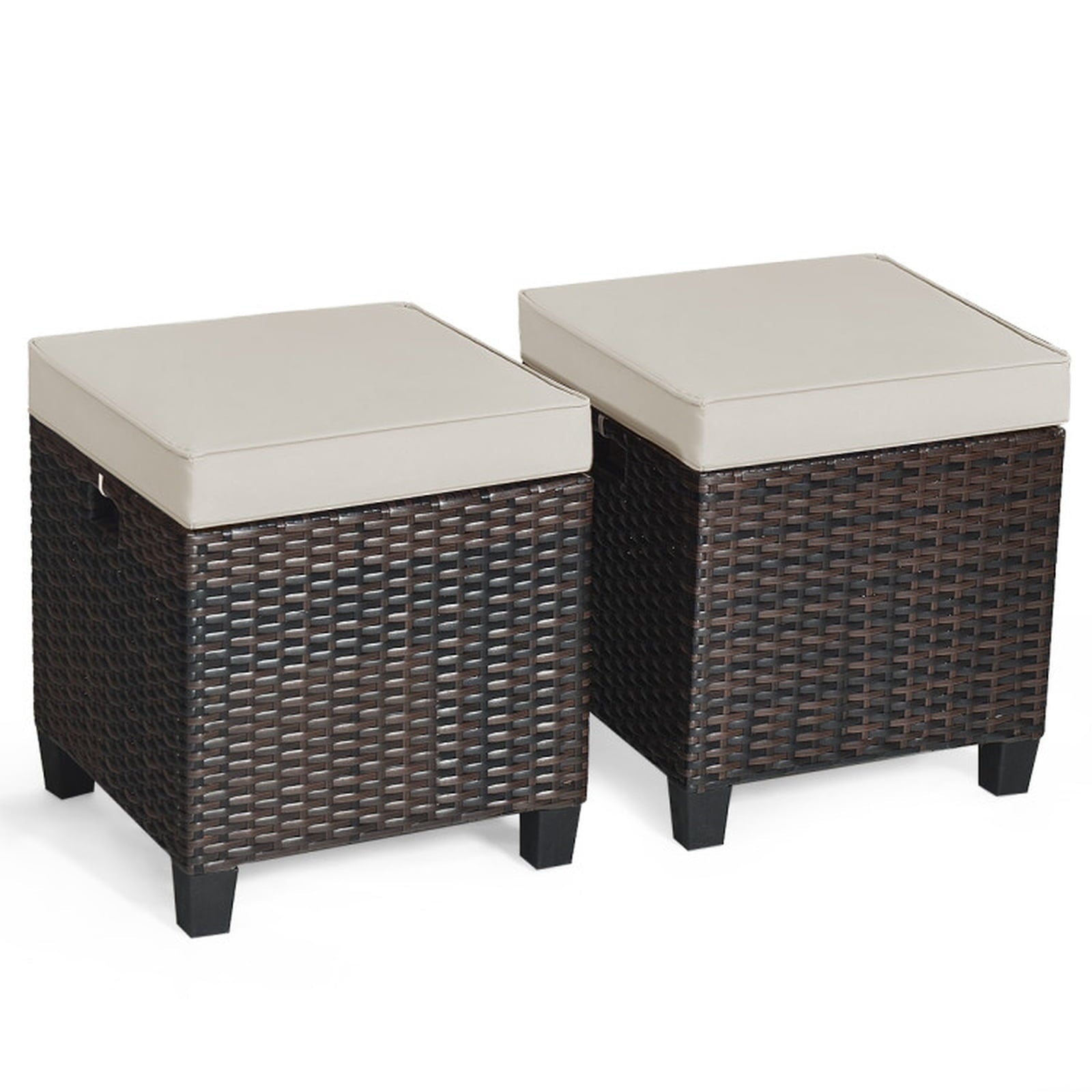 Biotree 2 Pieces Patio Rattan Ottoman Set with Removable Cushions Stackable Patio Chair for Garden BackyardBeige