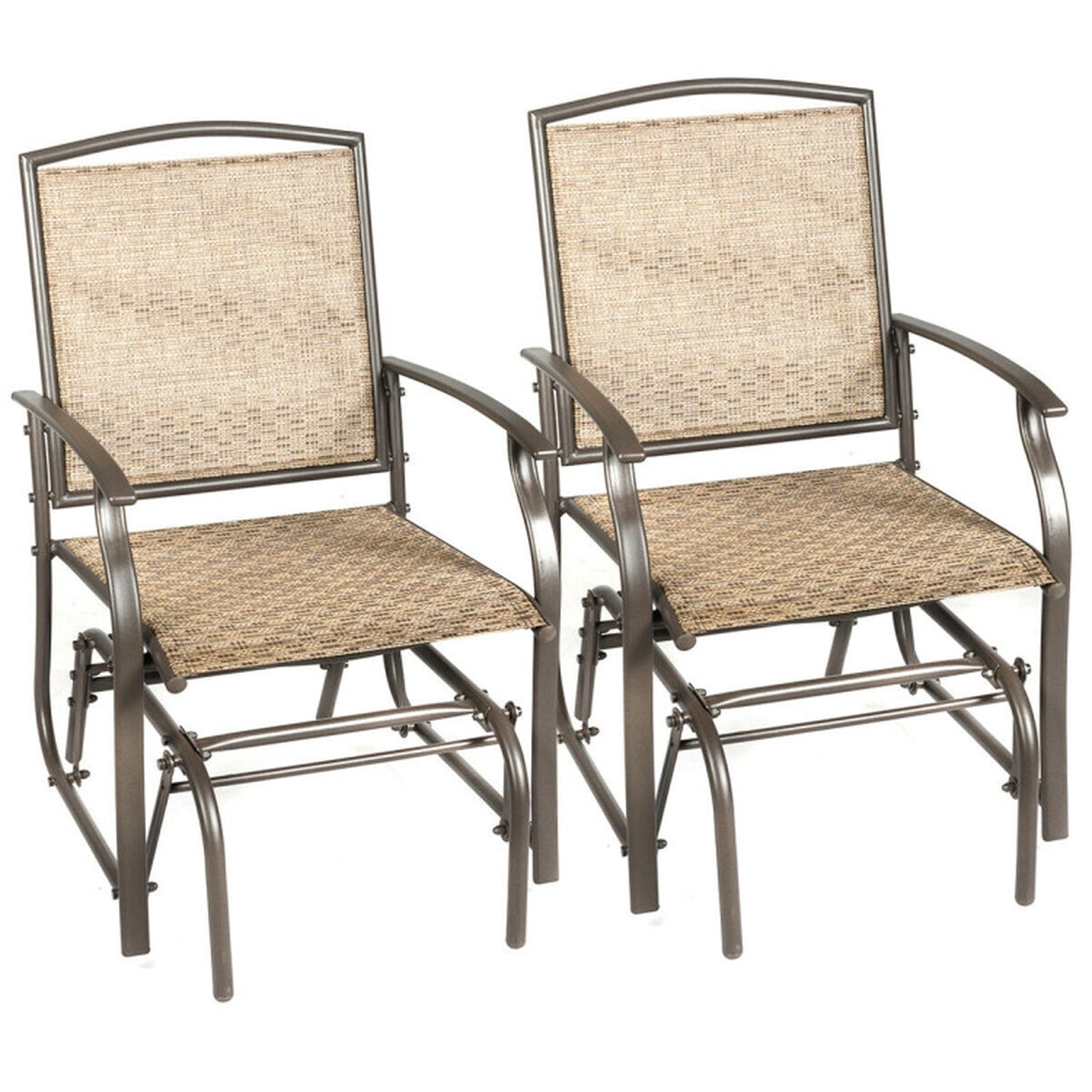Biotree 2 Pieces Patio Swing Single Glider Chair Rocking Seating Stackable Patio Chair for Garden BackyardBrown