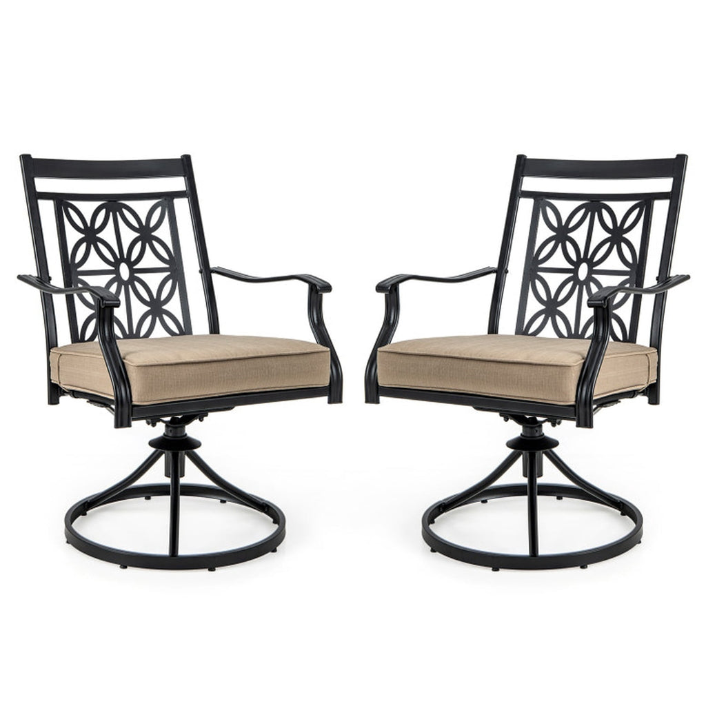 Biotree 2 Pieces Patio Swivel Chairs with Blossom Pattern Backrest and Cushions Stackable Patio Chair for Garden BackyardBlack