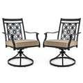 Biotree 2 Pieces Patio Swivel Chairs with Blossom Pattern Backrest and Cushions Stackable Patio Chair for Garden BackyardBlack