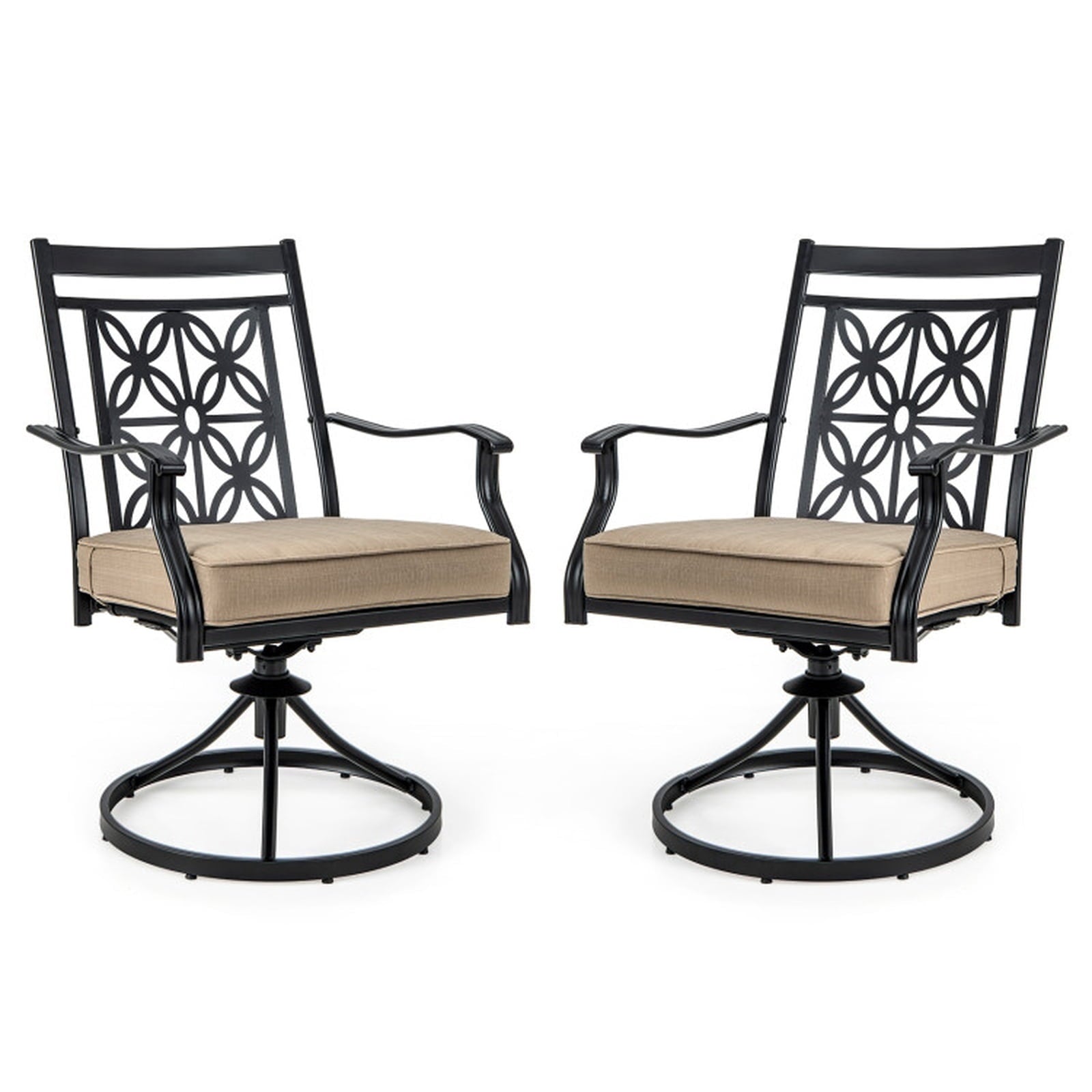 Biotree 2 Pieces Patio Swivel Chairs with Blossom Pattern Backrest and Cushions Stackable Patio Chair for Garden BackyardBlack
