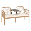 Biotree 2-Seat PE Rattan Outdoor Loveseat with Built-in Coffee Table and Soft Cushions Stackable Patio Chair for Garden BackyardWhite
