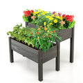 Biotree 2 Tier Wooden Raised Garden Bed with Legs Drain Holes, 34x33.5x28.5 Inch Stacked Fir Wood Elevated Planter Box for Vegetables Flowers Herbs, Gray