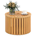 Biotree 2-in-1 Outdoor Side Table with Storage Acacia Wood Slatted Coffee Table Round Slatted End Storage Box with 2.3" Umbrella Hole, Natural