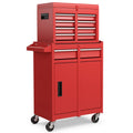 Biotree 2-in-1 Tool Chest and Cabinet with 5 Sliding Drawers Outdoor Waterproof for Patio Deck Garden Cushions, Red