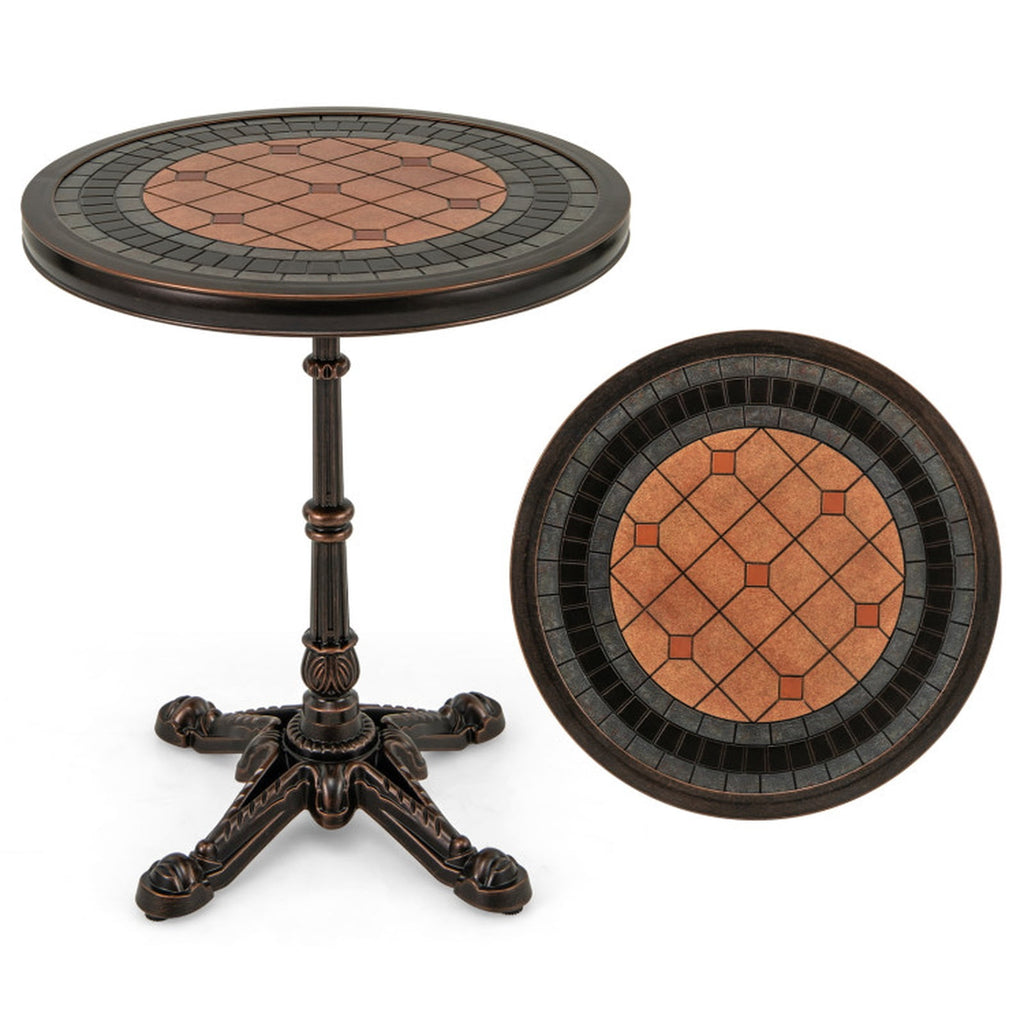 Biotree 24" Round Patio Dining Table Weather-resistant Cast Aluminum Table, Walnut