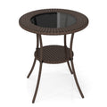 Biotree 25.5-Inch PE Wicker Patio Bistro Table Round with Tempered Glass Top and Shelf, Black