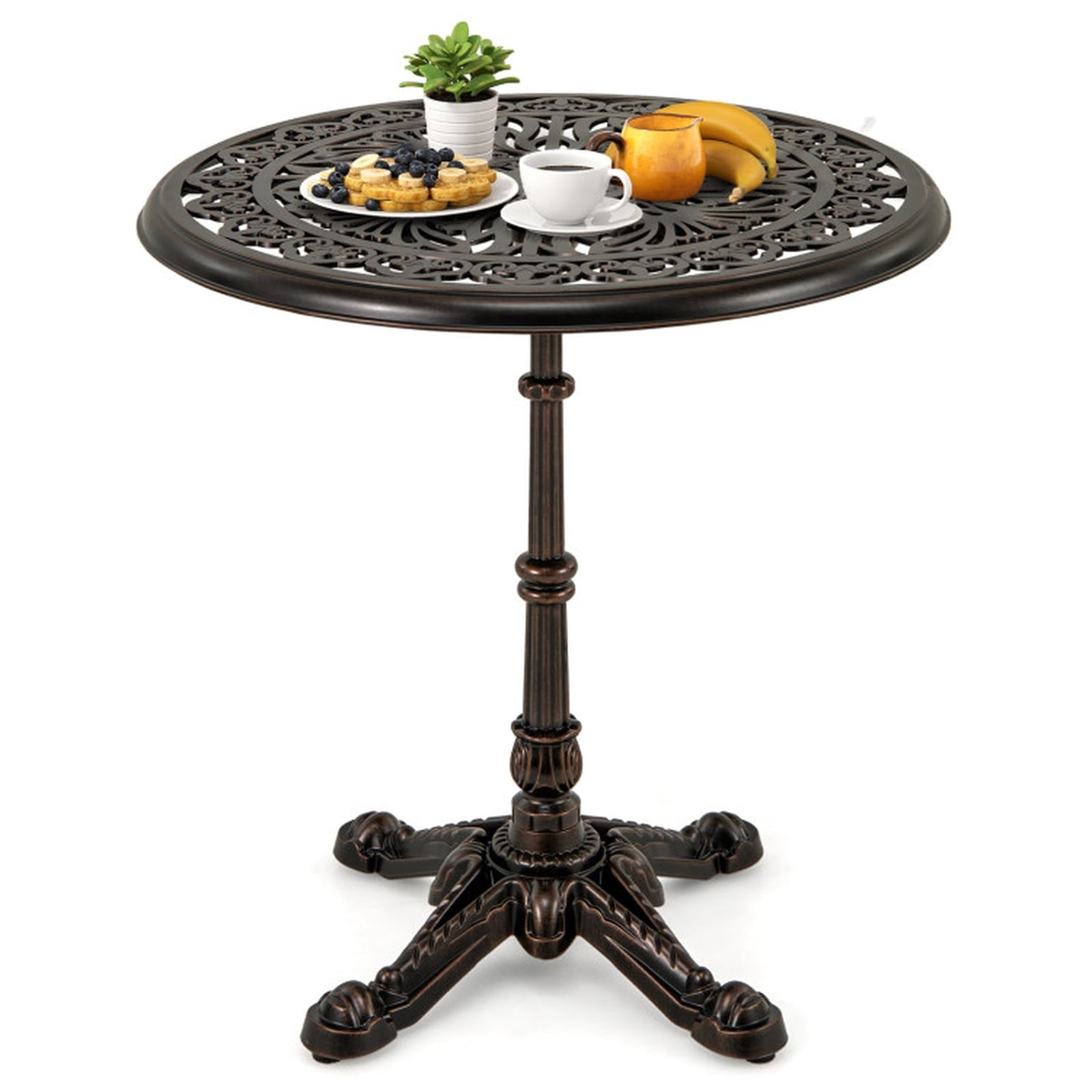 Biotree 27Inch Round Cast Aluminum Patio Bistro Table with Hollow Top, Walnut