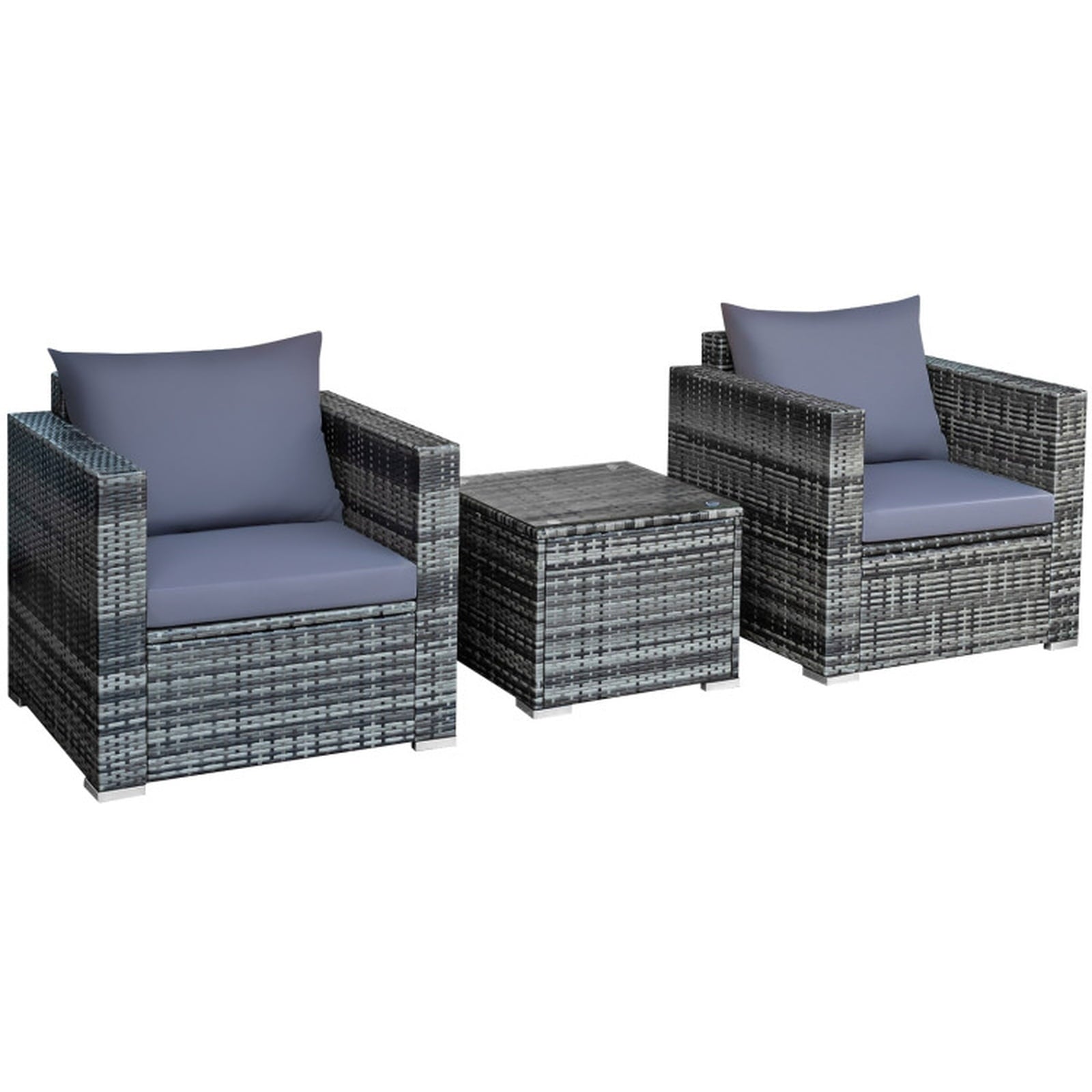 Biotree 3 Pcs Patio Rattan Furniture Bistro Sofa Set with Cushioned Outdoor Conversation Set for Garden Backyard PorchGray