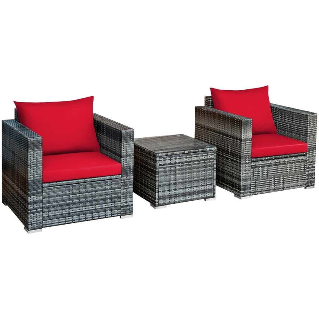 Biotree 3 Pcs Patio Rattan Furniture Bistro Sofa Set with Cushioned Outdoor Conversation Set for Garden Backyard PorchRed