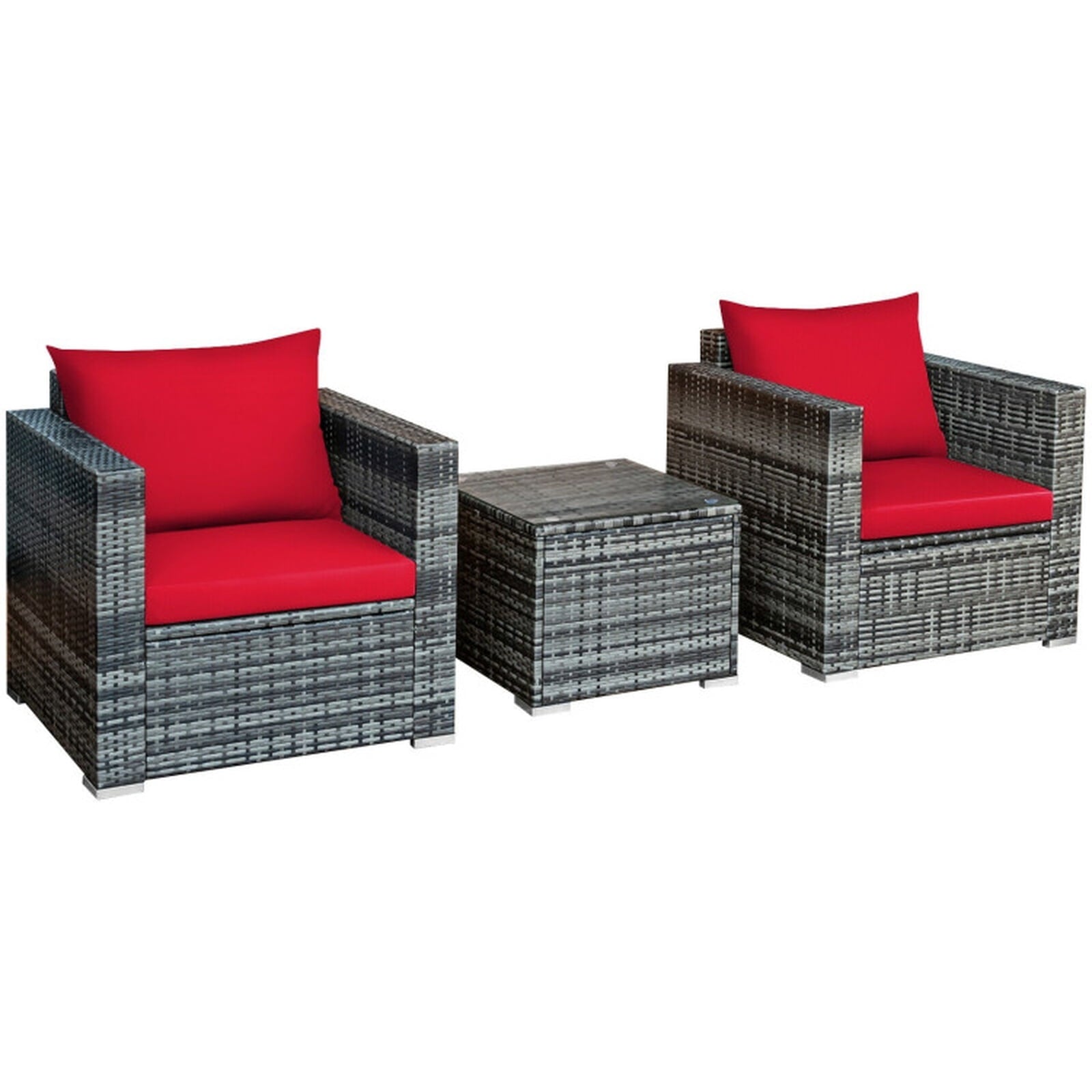 Biotree 3 Pcs Patio Rattan Furniture Bistro Sofa Set with Cushioned Outdoor Conversation Set for Garden Backyard PorchRed