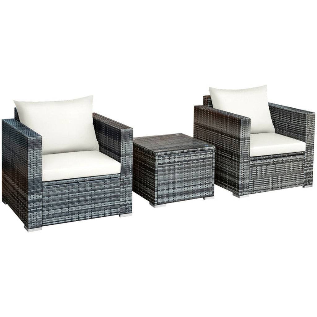 Biotree 3 Pcs Patio Rattan Furniture Bistro Sofa Set with Cushioned Outdoor Conversation Set for Garden Backyard PorchWhite