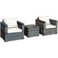 Biotree 3 Pcs Patio Rattan Furniture Bistro Sofa Set with Cushioned Outdoor Conversation Set for Garden Backyard PorchWhite