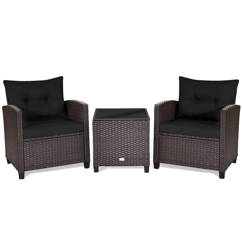 Biotree 3 Pcs Patio Rattan Furniture Set Cushioned Conversation Set Coffee Table Outdoor Conversation Set for Garden Backyard PorchBlack