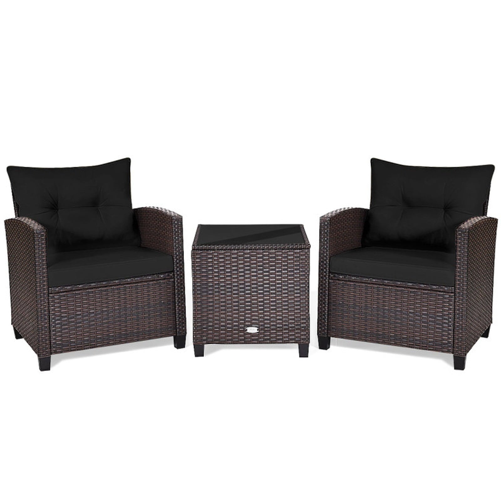 Biotree 3 Pcs Patio Rattan Furniture Set Cushioned Conversation Set Coffee Table Outdoor Conversation Set for Garden Backyard PorchBlack
